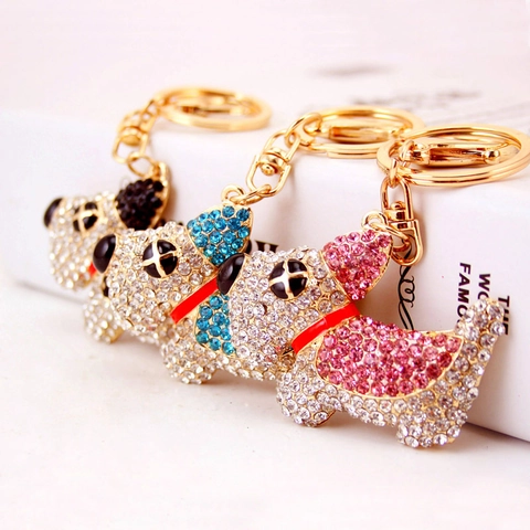 Simpatico Portachiavi a Forma di Cucciolo di Cane con Strass per Donna Ragazza Pendente per Borsa Lega di Zinco Luccicante Animale Portachiavi Regalo Accessori