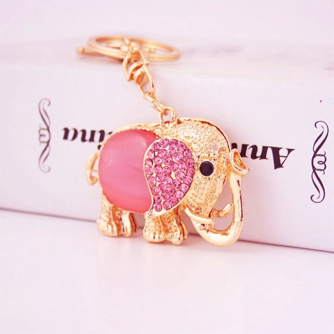 Llavero de Elefante con Diamantes de Imitación Aleación de Zinc Dije de Bolso Animal Tono Dorado Colgante de Piedra Joyería