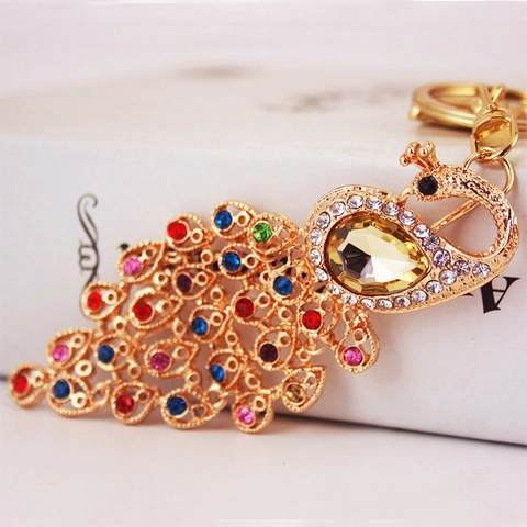 Portachiavi Pavone in Lega di Lusso Con Strass Colorati Ciondolo Animale in Metallo Charm per Borsa Auto per Donna Regalo