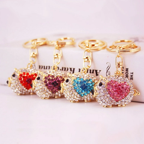 Cute Rhinestone Heart Pig Keychain For Women Zinc Alloy Animal Keyring Pendant Bag Charm Birthday Christmas Gift Jewelry