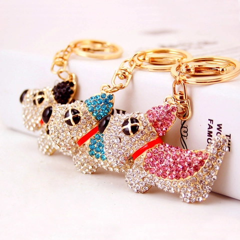 Süßer Strass Scottish Terrier Hund Schlüsselanhänger Legierung Funkelnd Welpe Tasche Anhänger Für Damen Mädchen Geschenk