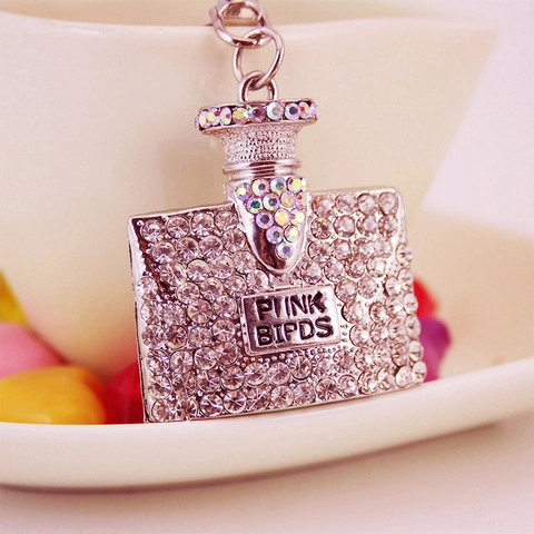 Simpatico Portachiavi a Forma di Bottiglia di Profumo in Lega di Zinco con Strass per Donna Pendente per Borsa Accessorio Moda Portachiavi Regalo