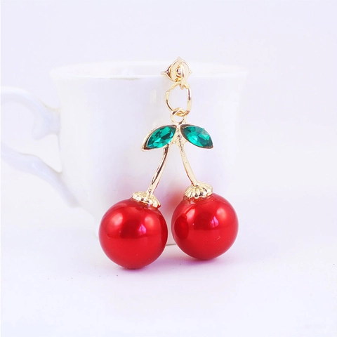 Simpatico Portachiavi a Forma di Ciliegia Rossa per Accessori Borsa Donna in Lega di Zinco Con Strass Verdi Ciondolo Frutta Placcato Oro Regalo