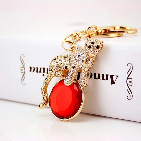 Lindo Llavero de Metal de Leopardo Con Diamantes de Imitación Cristal Animal Colgante de Bolso Joyería Regalo Para Mujer