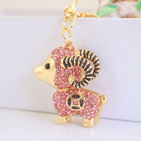 Simpatico Portachiavi Animale Pecora Lega Strass Metallo Borsa Charm Portafortuna Capra Ciondolo Per Donna Bambini Regalo
