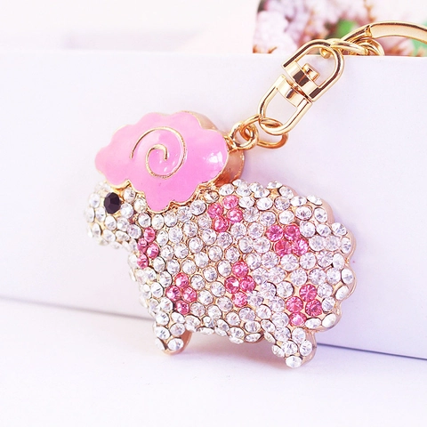 Simpatico Portachiavi a Forma di Pecora in Smalto con Strass in Lega di Zinco Ciondolo per Borsa da Donna Portachiavi per Auto Ciondolo in Metallo di Lusso Regalo