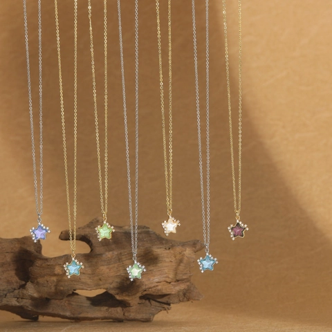 Minimalist Star Pendant Necklace For Women Copper Zirconia Five Pointed Star Shape Clavicle Chain Exquisite Neck Jewelry