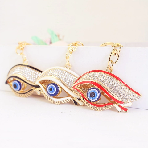 Exquisite Evil Eye Keychain Rhinestone Enamel Alloy Gold Metal Eye Shape Bag Charm Pendant Keychain Gift For Women