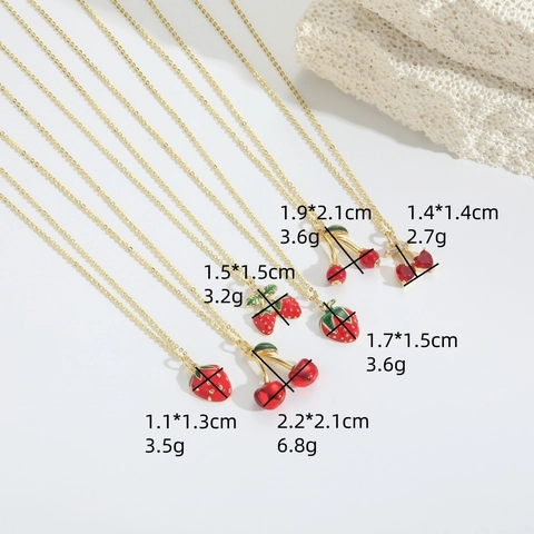 Strawberry Cherry Fruit Pendant Necklace For Women Copper Rhinestone Enamel Tropical Beach Style Fashion Choker Jewelry