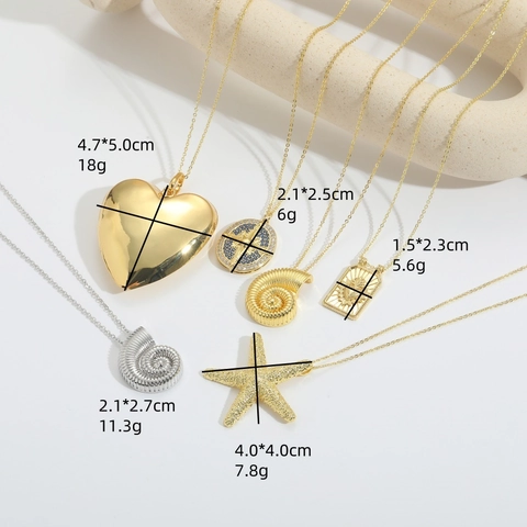 14K Vergulde Koperen Halsketting Retro Gepolijst Hart Grote Zeester Kompas Schelp Hanger Halsketting Strand Vakantie Sieraden Vrouwen