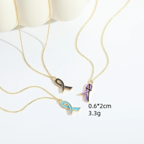Collana con Ciondolo a Nastro in Smalto di Rame alla Moda per Donna Choker con Nastro di Consapevolezza Color Oro Semplice Regalo Gioielli Quotidiani