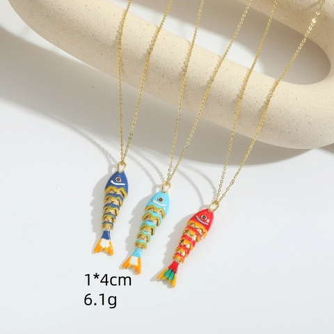 Collana con Ciondolo a Pesce Mobile Flessibile Rame Smalto Colorato Forma di Animale Placcato Oro Gioielli Moda Donna Regalo