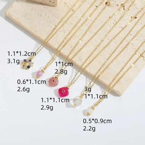 Simple Copper Necklace For Women Natural Stone Glass Zirconia Pendant Gold Thin Chain Fashion Jewelry Elegant Gift