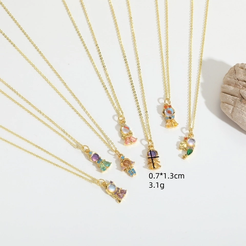 Fashion Copper Zircon Resin Pendant Necklace Artistic Humanoid Gold Plated Chain Necklace For Women Minimalist Jewelry Gift