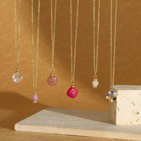 Simple Copper Necklace For Women Natural Stone Glass Zirconia Pendant Gold Thin Chain Fashion Jewelry Elegant Gift