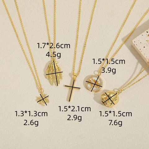 Gold Copper Zirconia Necklace For Women Men Gothic Skull Cross Spider Tree Of Life Skeleton Hand Pendant Necklace Halloween Jewelry