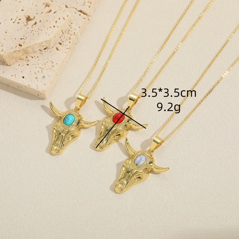 Bohemian Bull Head Pendant Necklace Copper Resin Retro Western Style Gold Silver Plated Cow Head Jewelry For Women Necklace