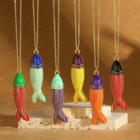 Mode Vintage Emaille Vis Hanger Halsketting Koper Verguld Dier Goudvis Sleutelbeen Ketting Sieraden Voor Dames Cadeau
