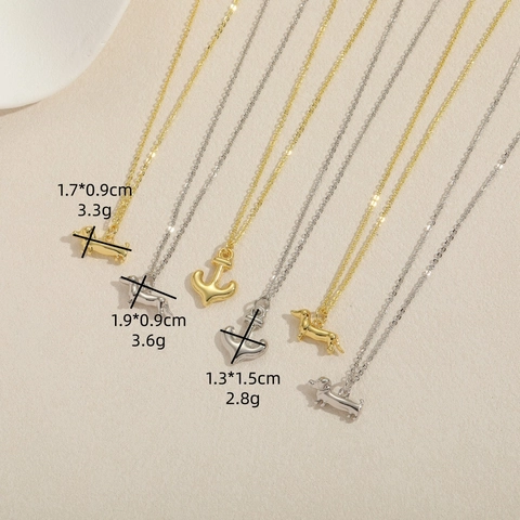 Vintage Minimalistische Kupfer Dackel Hund Anker Anhänger Halskette Für Damen Gold Silber Vergoldet Täglich Mode Schmuck