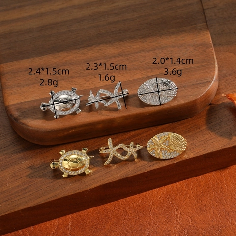 Vintage Seestern Meeresschildkröte Design Zirkonia Kupfer Brosche Pin Mode Nautische Ozean Thema Schmuck Galvanisiert Für Damen Urlaub Accessoires