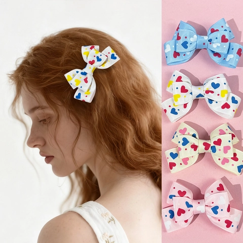Dolci Mollette per Capelli con Fiocco in Nastro Grosgrain e Motivo a Cuore per Donne Ragazze Accessori per Capelli San Valentino