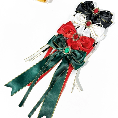 Pince à Cheveux Nœud Style Palais Vintage Avec Pierre Précieuse Artificielle Strass Bordure Dorée Ruban Accessoires Cheveux Femme