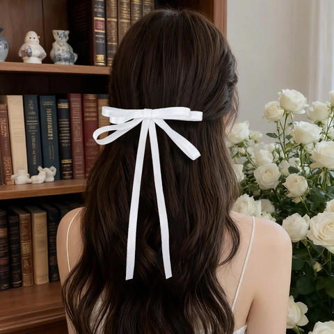 Süße Schleifen Haarspange Mit Langen Bändern Satin Schleife Entenschnabel Clip Für Damen Mädchen Elegante Französische Vintage Haarschmuck