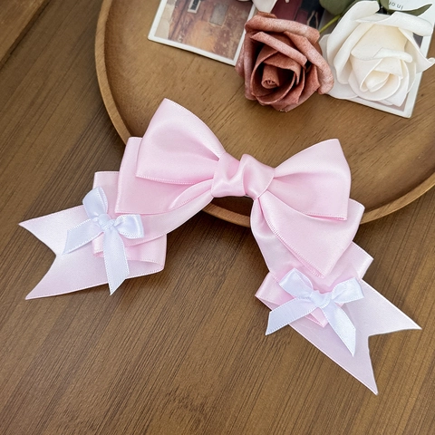 Zoete Lolita Handgemaakte Satijnen Lint Strik Haarclip Voor Vrouwen Elegante Grote Strik Eendenbek Clip Prinses Haaraccessoires