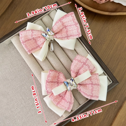 Γυναικείο Vintage Κομψό Tweed Ribbon Butterfly Bow Hair Clip Sweet Rhinestone Butterfly Τεχνητό Μαργαριτάρι Hairpins Αξεσουάρ Μαλλιών
