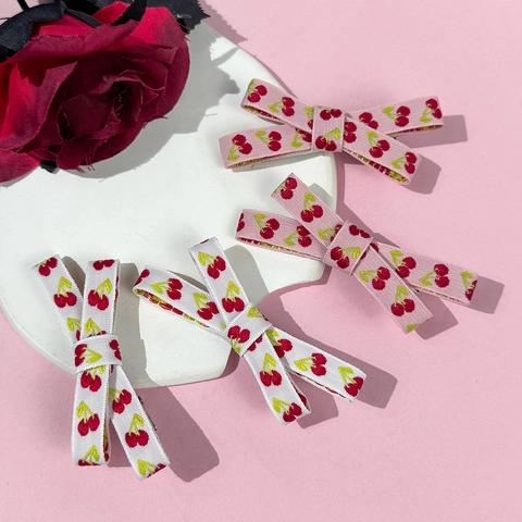Pinces à Cheveux Nœud Broderie Cerise Style Pastoral Pour Filles Femmes Ruban Tissu Barrettes Bec De Canard Accessoires Cadeau
