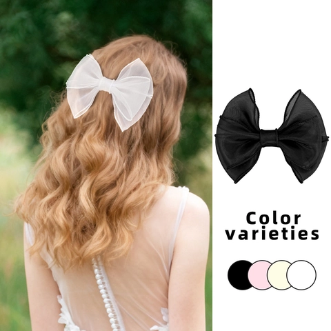Pinza para el Pelo de Lazo de Organza de Estilo Coreano Dulce Clip de Pico de Pato de Malla Grande Elegantes Accesorios para el Cabello de Princesa para Niñas Mujeres