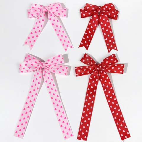 Pince à Cheveux Nœud en Ruban Imprimé Cœur Doux pour Femmes Filles Style Princesse Coiffe de Saint-Valentin Accessoires Cheveux