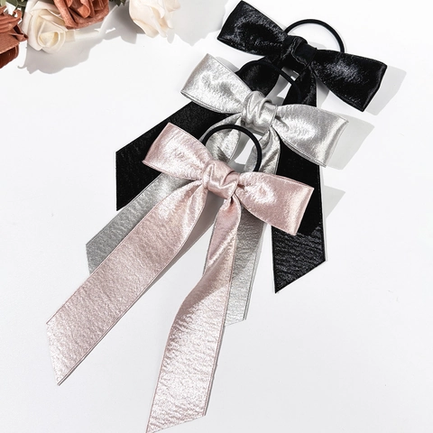 Coletero de Lazo de Satén Dulce Francés Con Cintas Largas Scrunchie Elegante Tocado de Moda Para Mujeres Niñas