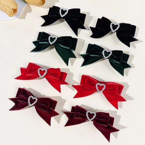 Pinza para el Cabello con Lazo de Terciopelo Retro Francés Corazón Strass Pinza de Pico de Pato Dulce Pinza Lateral Elegante