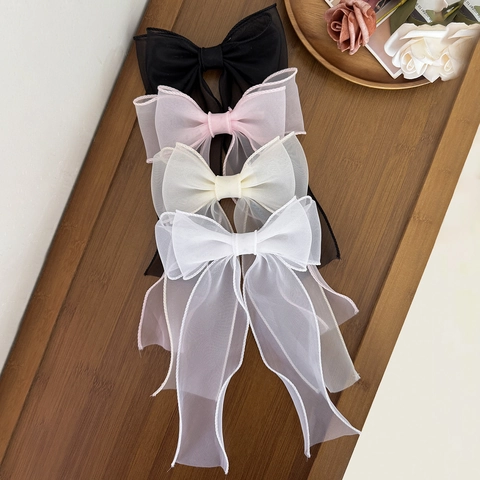 Grande Fermaglio per Capelli a Fiocco in Rete Con Nastri Lunghi Clip a Coccodrilo Elegante Accessorio per Capelli per Donna