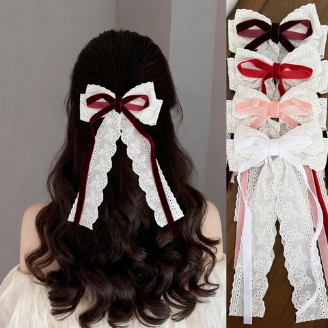 Molletta Per Capelli Con Fiocco In Pizzo E Velluto Con Nastri Lunghi Design Vintage Fatto A Mano Per Donne Gioielli Per Feste