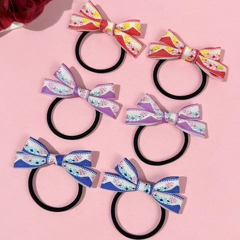 Dolci Elastici per Capelli con Fiocco e Ricamo Floreale per Ragazze Accessori per Capelli in Fettuccia Pastorale Scrunchies Elastici Fatti a Mano