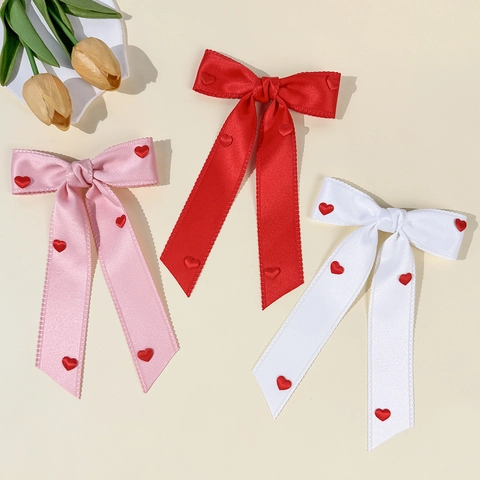 Pinza para el Cabello con Lazo de Cinta y Corazón de San Valentín Lazo Dulce con Cinta Larga Horquilla para Mujeres Niñas Accesorios para el Cabello