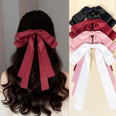 Pinza para el Pelo con Lazo de Satén Vintage Francés Con Cinta Larga Horquilla de Pico de Pato Elegante para Mujer Fiesta