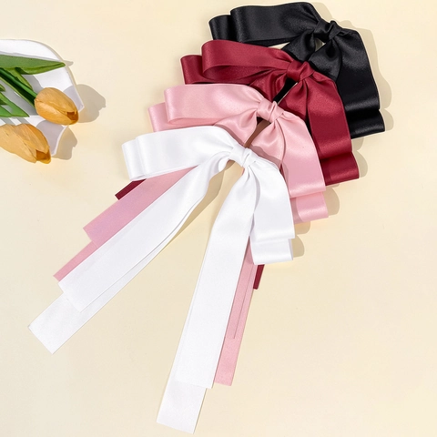 Pinza para el Pelo con Lazo de Satén Vintage Francés Con Cinta Larga Horquilla de Pico de Pato Elegante para Mujer Fiesta
