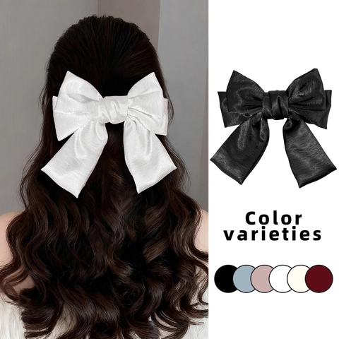 Pinza de Pelo de Lazo de Satén Grande Elegante Color Sólido Hecho a Mano para Mujeres Niñas Accesorios para el Cabello para Fiesta