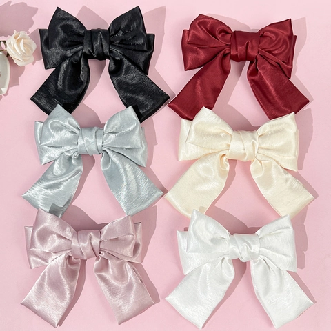 Pinza de Pelo de Lazo de Satén Grande Elegante Color Sólido Hecho a Mano para Mujeres Niñas Accesorios para el Cabello para Fiesta