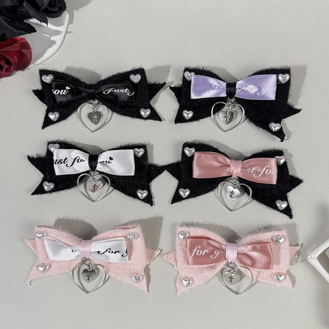 Gothic Lolita Schleife Haarspange Herz Perle Kreuz Anhänger Band Plüsch Haarnadel Für Damen Süß Cool Dark Style Haar Zubehör