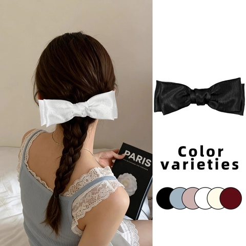 Pinza de Pelo con Lazo de Satén Grande Hecha a Mano para Mujer Elegante Color Sólido Estilo Coreano Dulce Horquilla Accesorios para el Cabello de Princesa