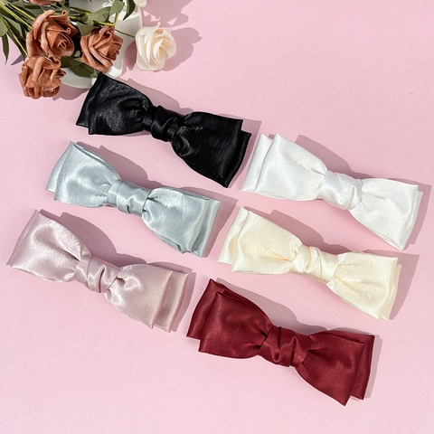 Pinza de Pelo con Lazo de Satén Grande Hecha a Mano para Mujer Elegante Color Sólido Estilo Coreano Dulce Horquilla Accesorios para el Cabello de Princesa