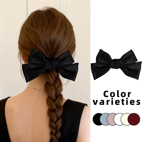 Elegante Pasador de Pelo con Lazo de Satén Grande para Mujer Estilo Dulce Princesa Color Sólido Accesorios de Pelo Moda