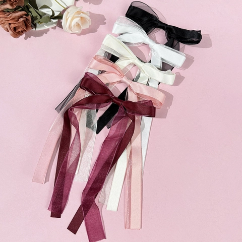 Balletstijl Strik Haarspeld Met Lange Linten Satijn Organza Eendenbekclip Zoete Haaraccessoires Voor Dames