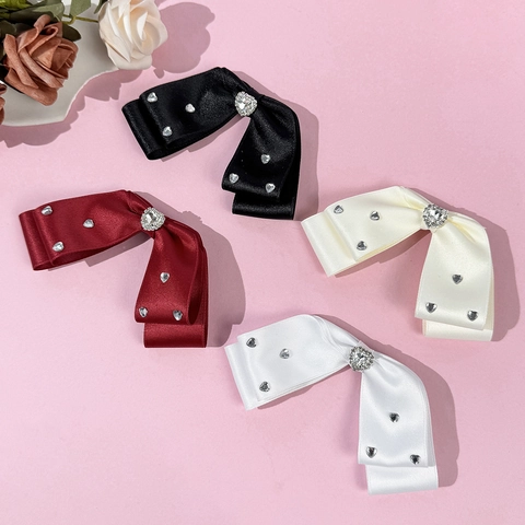 Eleganter Satin Schleife Haarspange Mit Herzförmigem Strass Süße Prinzessin Entenschnabelklemme Für Damen Mädchen Haarschmuck