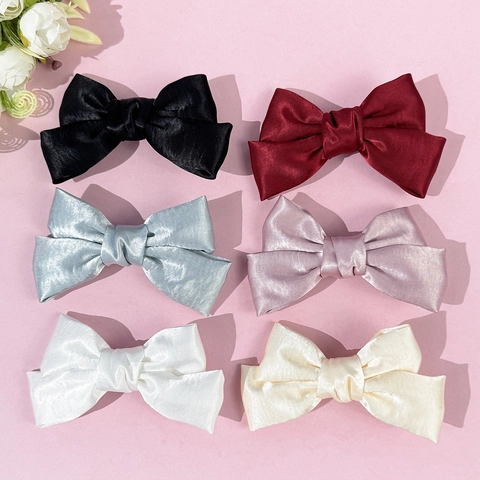 Elegante Pinza para el Cabello con Lazo de Satén Estilo Coreano Color Sólido Clip de Pico de Pato Mujer Accesorios