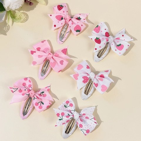 Süße Prinzessin Schleife Haarclip Herz Erdbeere Kirsche Druck Ripsband BB Clip Niedliche Seitenclip Für Mädchen Zubehör